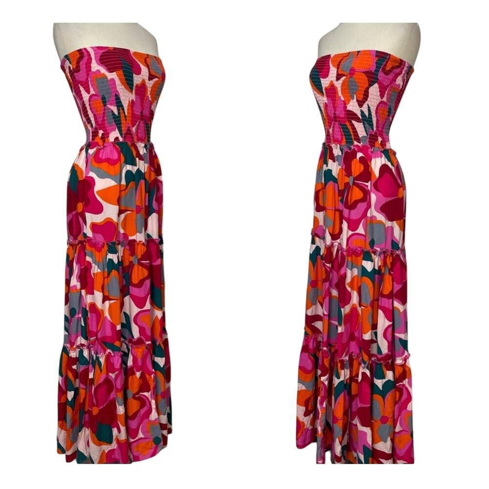 Anthropologie Abel the Label Strapless Maxi Dress Tiered Smocked Multi Large - Picture 2 of 9